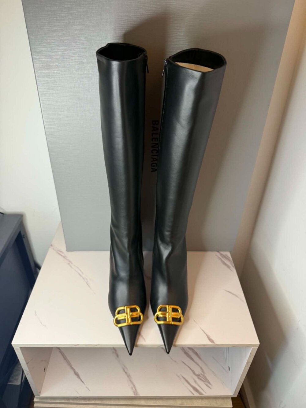 Balenciaga Knife BB Leather Knee-High Boots